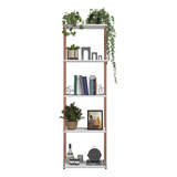 Estante Multiuso Livreiro Com 5 Prateleiras Para Livros Organizador Design Industrial Em Metal E Madeira Cor Branco Com Cobre Ideal Para Escritório Sala quarto Estilo Retro