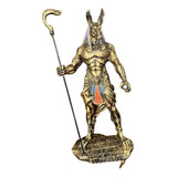 Estátua Anúbis Em Pé Decoração Resina Egípcia Cor Dourado