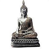 Estátua Buda Grande Prateado E Dourado Resina 32cm