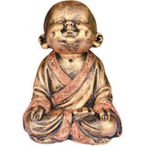 Estatua Chines Buda Sorridente Menino Prosperidade Casa Zen Cor Dourado