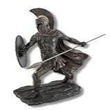 Estátua De Bronze Fúria De Aquiles Com Lança E Escudo