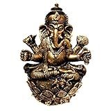 Estátua De Ganesha Flor De Lotus Dourada Resina 15cm
