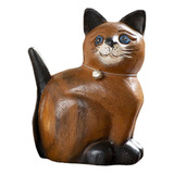 Estátua De Gato Esculpido Em Madeira E Cabeça Direita