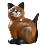 Estátua De Gato Esculpido Em Madeira Ornamento De