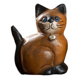 Estátua De Gato Esculpido Em Madeira S Cabeça Direita