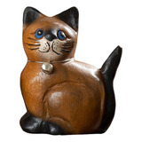 Estátua De Gato Esculpido Em Madeira S Cabeça Esquerda