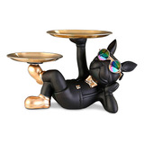 Estátua Decorativa Bulldog Porta Objetos De Mesa Sala Cor Preto