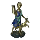 Estátua Deusa Diana Cervo Decoração Resina
