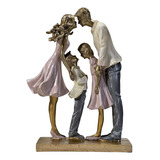 Estátua Enfeite Família C Pai Mãe Filho E Filha Resina 25cm