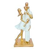 Estátua Escultura De Família Casal Pai Mãe E Filhos Branco Dourado Em Resina