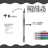 Estilete De Precisão Em Alumínio Com 6 Lâminas