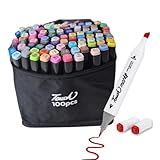 Estojo 100 Canetas Marcador Para Colorir Kit Conjunto Canetinha Profissional Tiktok Marcadora Permanente De Ponta Dupla Em Cores Diferenciadas Tampa Codificada Por Cores Linha Premium 100 Cores 