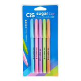 Estojo Caneta Esferográfica Cis 1 0 Sugar Cap 5 Cores Pastel