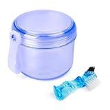 Estojo De Banho De Prótese à Prova De Vazamento Para Viagem- Estojo De Suporte De Dentadura Azul Para Imersão- Copos De Recipiente De Dentadura Com Escova Para Imersão De Dentaduras Totais E Parciais