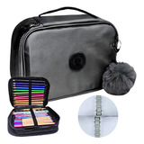 Estojo Escolar 2 Bolsos Canetas Jumbo Pompom Box Organizador