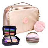 Estojo Escolar 2 Bolsos Canetas Jumbo Pompom Box Organizador