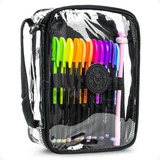 Estojo Escolar Cartuchera Tex Web Papelaria Fofa Pens Juvenil Transparente Cor Preto