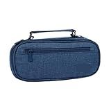 Estojo Escolar Com Compartimentos Organizador Para Lápis Canetas Ziper Resistente Com Alça Papelaria Fofa PREMIUM Azul Marinho 