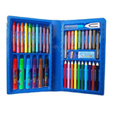 Estojo Infantil Escolar Maleta Azul Desenhos Pintar 48p Cor Colorido