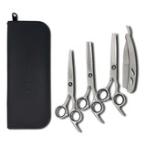 Estojo Kit Com Tesouras E Navalha De Cabelo Uso Profissional Cor Aço Inoxidável