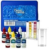 Estojo Medidor 3 Em 1 PH Cloro E Alcalinidade - 4 Reagentes Extras CORAL COAST Kit Limpeza Manutenção Piscina