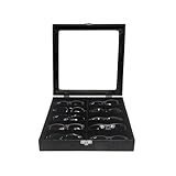 Estojo Porta Óculos 10 Casulos Preto Com Interno Aveludado Preto Caixa Organizador Maleta Para Óculos