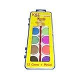 Estojo Tinta Aquarela 12 Cores Com Pincel A Aquarela KAZ é Ideal Para O Uso Escolar E Artistico Acompanha 01 Pincelem Um Estojo De PVC Pastilhas Soluveis Em água Lavável Cores Intensa Atóxicas