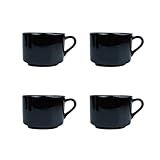 ETHMIX Conjunto Jogo Kit De Xícaras Canecas 150ml Porcelana Preto 4 Peças