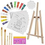 ETI Toys Conjunto De Pintura De Arte Infantil De 26 Peças Com Cavalete De Madeira 6 Telas Temáticas De Princesas E Castelos Tintas Acrílicas De 12 Cores 5 Pincéis Paleta Estúdio De Artes Para Artistas Crianças A Partir De 6 Anos
