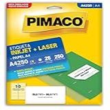 Etiqueta Adesiva Pimaco- Ink-Jet-Laser A4- A4250- Branca- 55-8x99mm- Envelope Com 25 Fls-250 Etiquetas- 874993