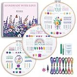 ETSPIL Pacote Com 3 Kits De Bordado Para Iniciantes E Adultos Aprenda 33 Pontos Com Padrões De Flores Estampadas DIY Inclui Argola Linhas De Cor Ferramentas E Instruções Passo A Passo Com