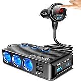 EUGIZMO Adaptador Divisor De Acendedor De Cigarro Divisor De Plugue De Isqueiro De Carro Com 3 Soquetes De 222 W Carregador USB Multiportas Divisor De Tomada De Tomada De Carro De 12 V Com Visor