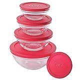 Euro - Conjunto De Potes De Vidro Redondos Com Tampa Plástica- Vermelho- 5 Peças