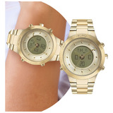 Euro Fashion Fit Relógio Feminino Dourado Digital E Analógico De Pulso Com Pulseira E Caixa De Aço Inoxidável Resistente À Água Em 5 Atm Luxo Elegantante Fashion Redondo Bicolor