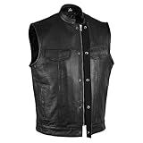 EXCELSIOR INT Colete Masculino Estilo Clube De Couro Sem Mangas Com 2 Armas 2 Bolsos No Peito Painel Traseiro único Jaqueta De Motociclista Para Homens G Preto Preto G
