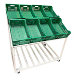 Expositor Frutas C Rodas E 8 Caixas Plásticas Base Carvão