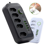 Extensão Com Plástico Anti Chamas Type C 5 Tomadas 4 Usb Cor Preto 127 220v