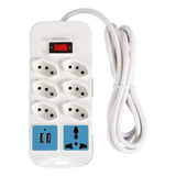 Extensão Elétrica 7 Tomadas Régua Bivolt Com 2 Usb Cabo 2m