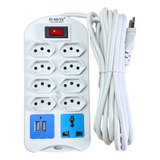 Extensão Elétrica 9 Tomadas Régua Bivolt Com 2 Usb 5 Metros