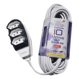 Extensão Elétrica Branca 10 Metros Cabo Pp 3 Tomada Tripolar Cor Branco 127v 220v