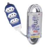 Extensão Elétrica Branca 3 Metros Cabo Pp 3 Tomada Tripolar Cor Branco 127v 220v