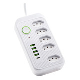Extensão Filtro Segurança Type C Com 5 Tomadas 4usb f Cor Branco 127v 220v