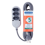 Extensao Multipla 3 Tomadas 2p t 10a 250v Tramontina 5m Cor Cinza 127v 220v
