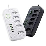 Extensão Tomada De Energia Com USB 5 Tomadas 4 USB A 1 USB Tipo C Cabo De Alimentação De 2 Metros Suporte A Tensão De 110 220V Filtro De Linha Potência De 2500W Preto 