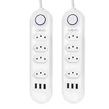 Extensão Tomada Régua Tomada 4 Tomadas 3 Interfaces USB Cabo De Alimentação De 2 Metros Suporte A Tensão De 110 220V Potência De 2500W Branco 2pcs