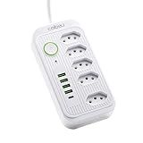 Extensão Tomada Régua Tomada Régua De Energia 5 Tomadas 4 Interfaces USB 1 Porta USB Tipo C Cabo De Alimentação De 5 Metros Suporte A Tensão De 110 220V Potência De 2500W Branco