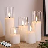 Eywamage Velas De Vidro Transparente Sem Chama Com Controle Remoto Velas De Cera LED Finas Cintilantes Velas Votivas Pilares Operadas Por Pilar Conjunto De 5