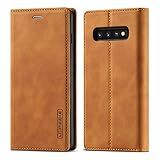 EYZUTAK Capa Para Samsung Galaxy S10- Capa Carteira Vintage Clássica De Couro Fosco Flip Estilo Notebook Com Fecho Magnético E Compartimentos Para Cartão - Marrom