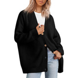 F Sueter Cardigan Aberto Feminino Tricot Manga Longa Botão