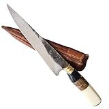 Faca Artesanal FACAS FR Churrasco 7- Aço Carbono 1070 Com Cabo De Osso- Madeira E Chifre Bainha De Couro Corte Preciso Produzida No Brasil